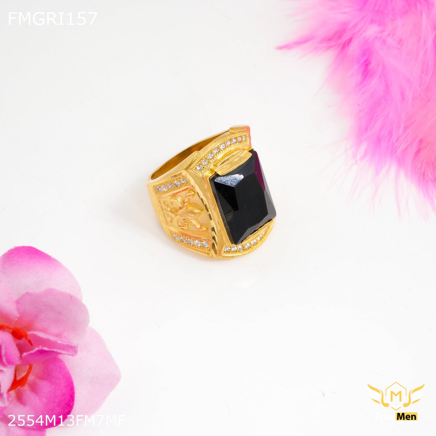 1gm Black Stone with AD Gold plated ring for men - FMGRI157
