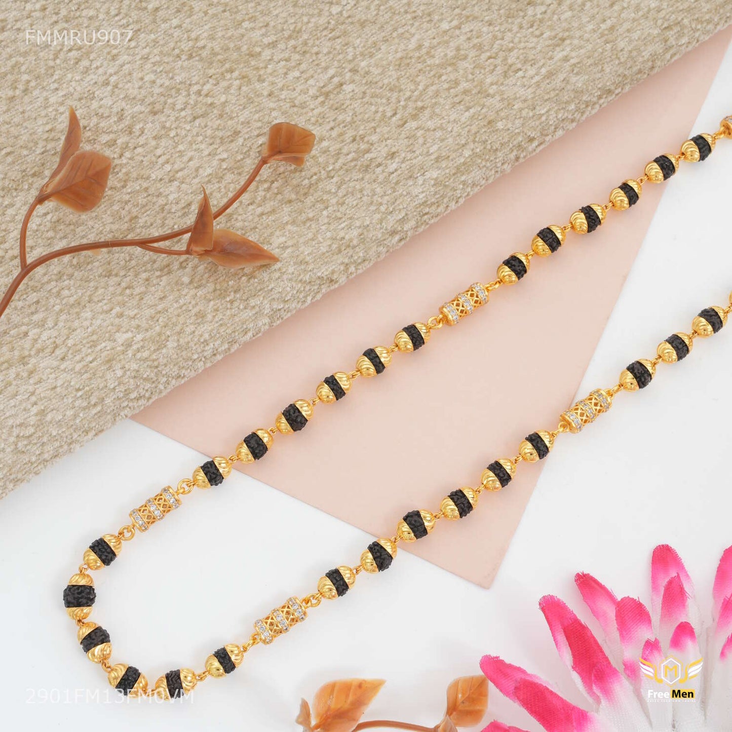AD Pipe with Golden Ball Rudraksha mala - FMMRU907