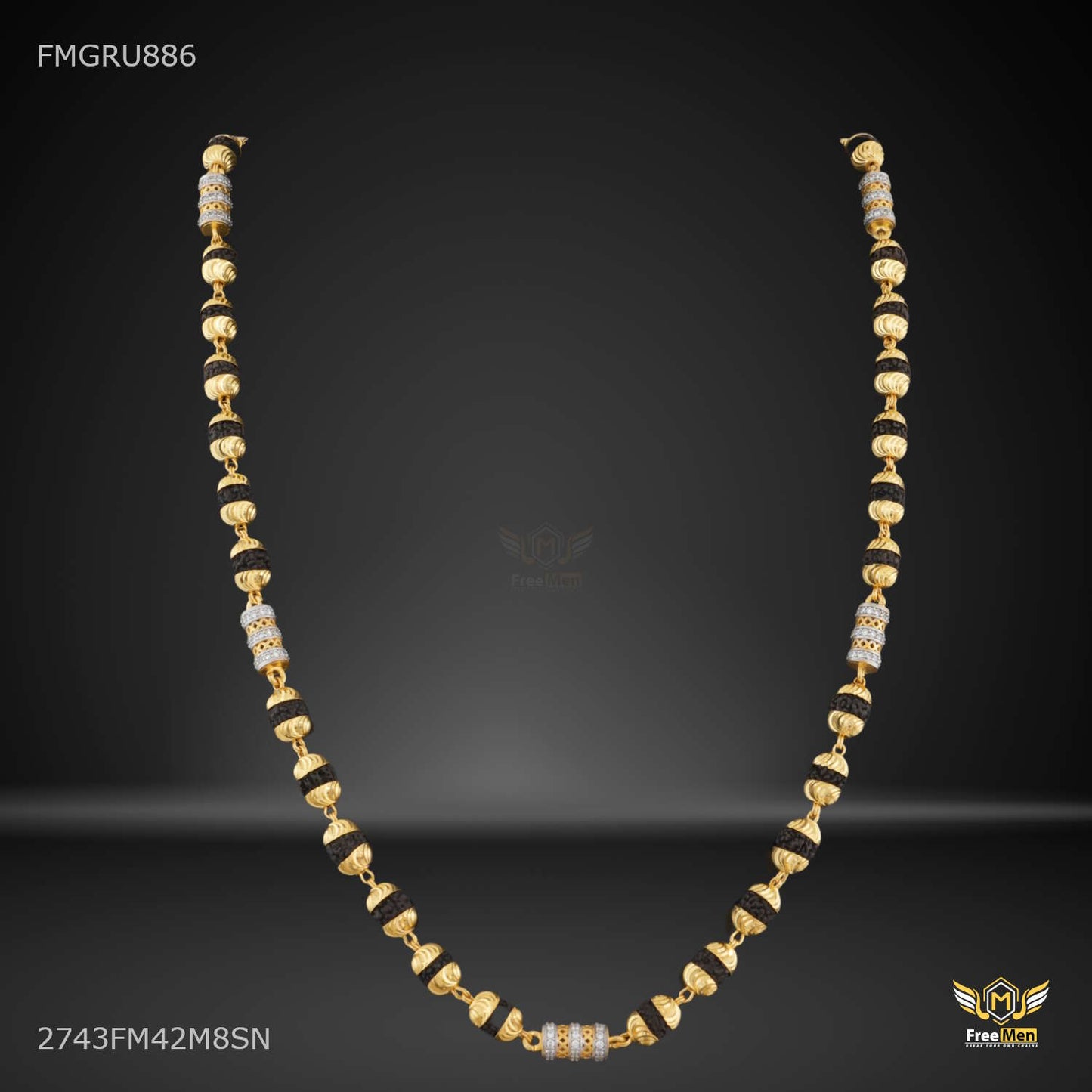 AD with Net Pipe Rudraksha mala gold ball - FMGRU886