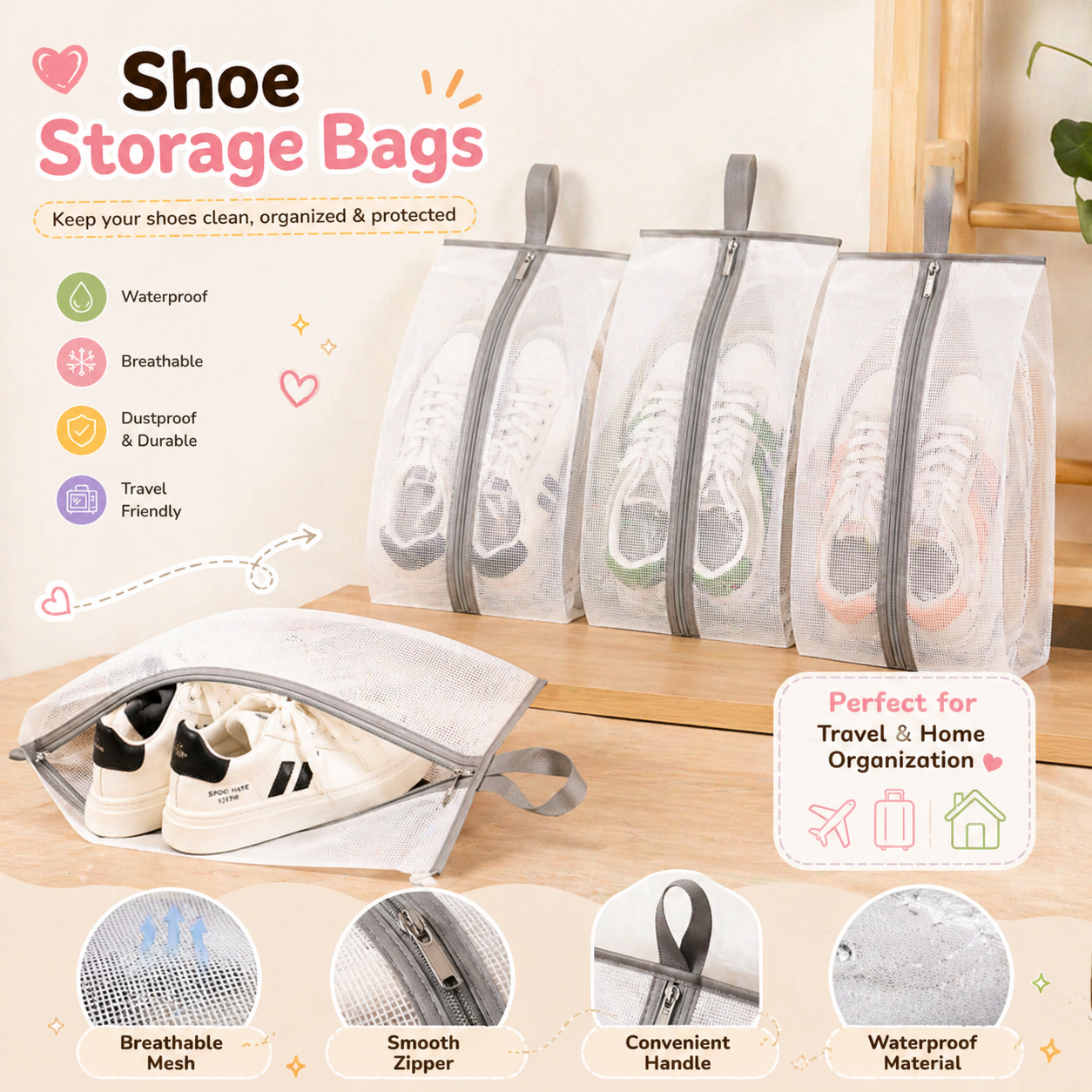 Waterproof Visible Shoe Organizer Bag