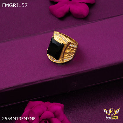 1gm Black Stone with AD Gold plated ring for men - FMGRI157