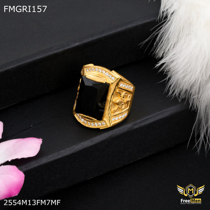 1gm Black Stone with AD Gold plated ring for men - FMGRI157