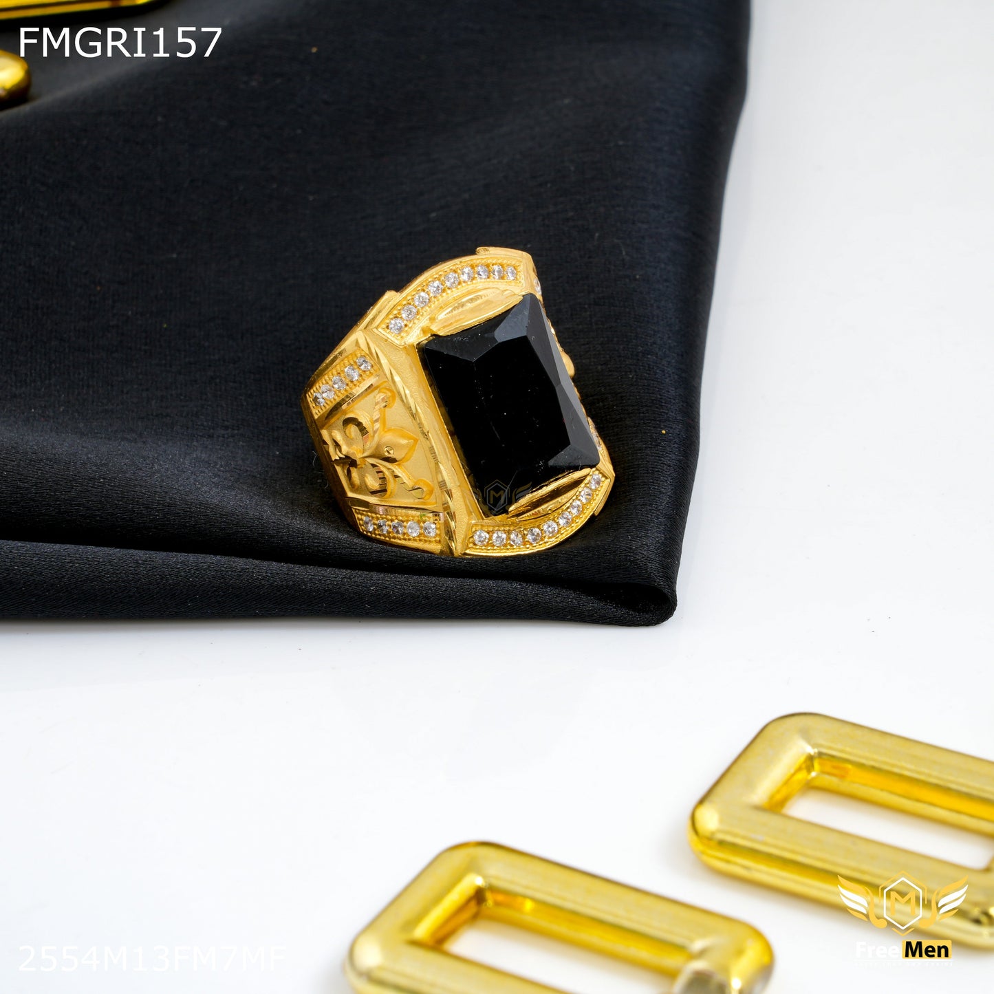1gm Black Stone with AD Gold plated ring for men - FMGRI157