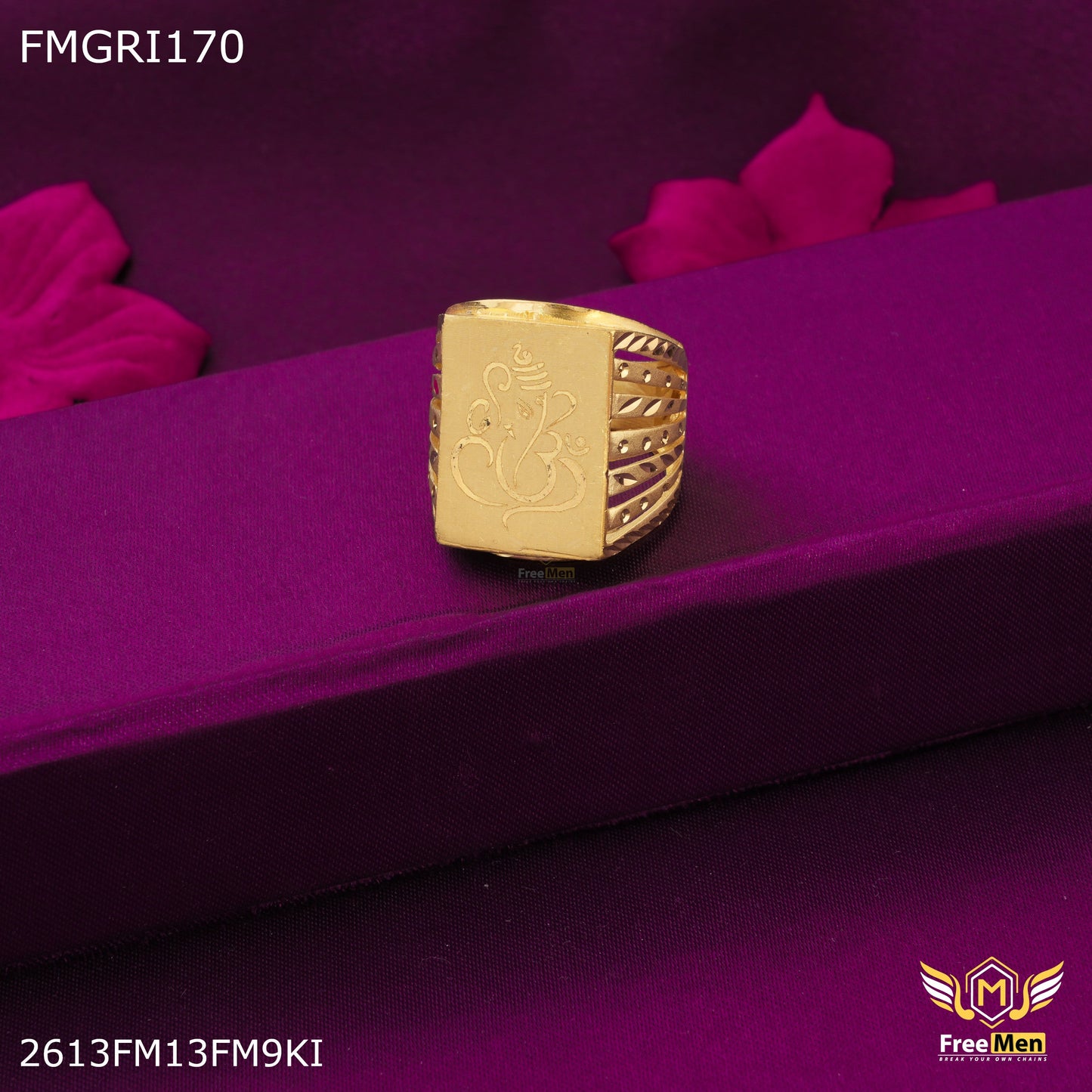 1GM Designer Ganpati ji Gold plated ring for men - FMGRI170