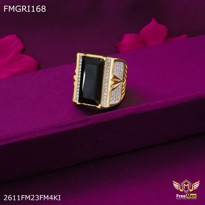 1gm Long Black Stone with AD Gold plated ring for men - FMGRI168