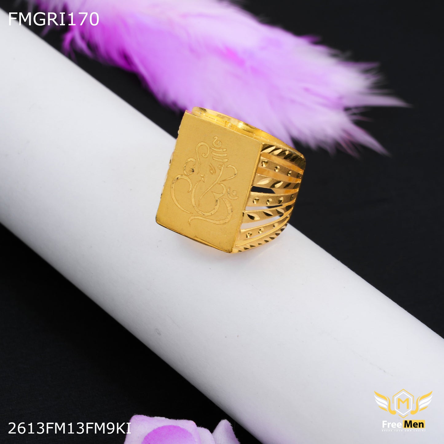 1GM Designer Ganpati ji Gold plated ring for men - FMGRI170