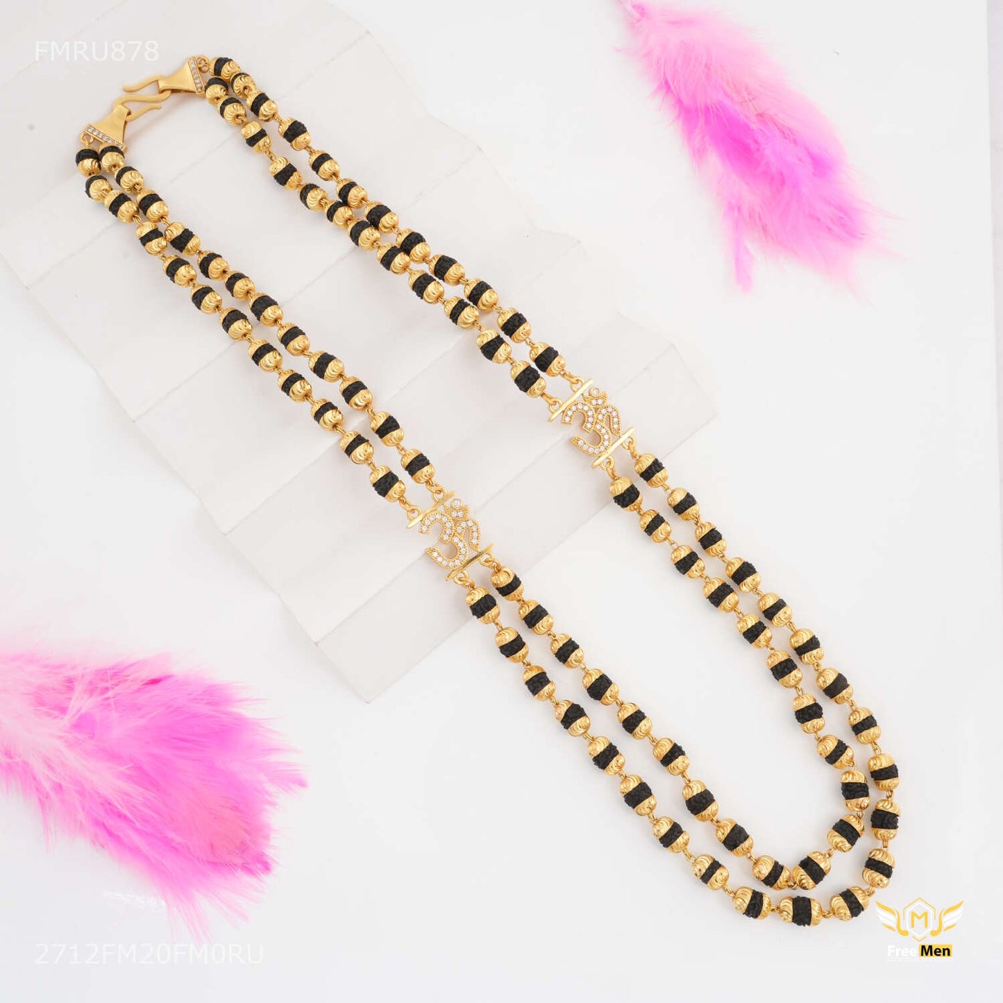 AD Om with Shning Black Rudraksha mala-FMRU878
