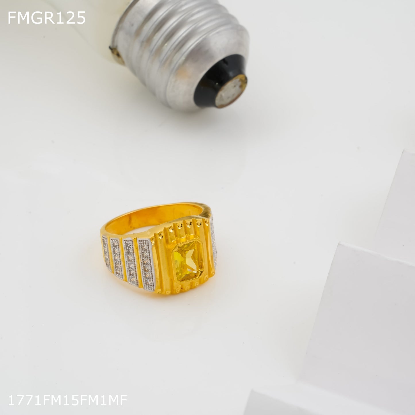 1gm Yellow stone ad gold plated ring for men - FMGRI125