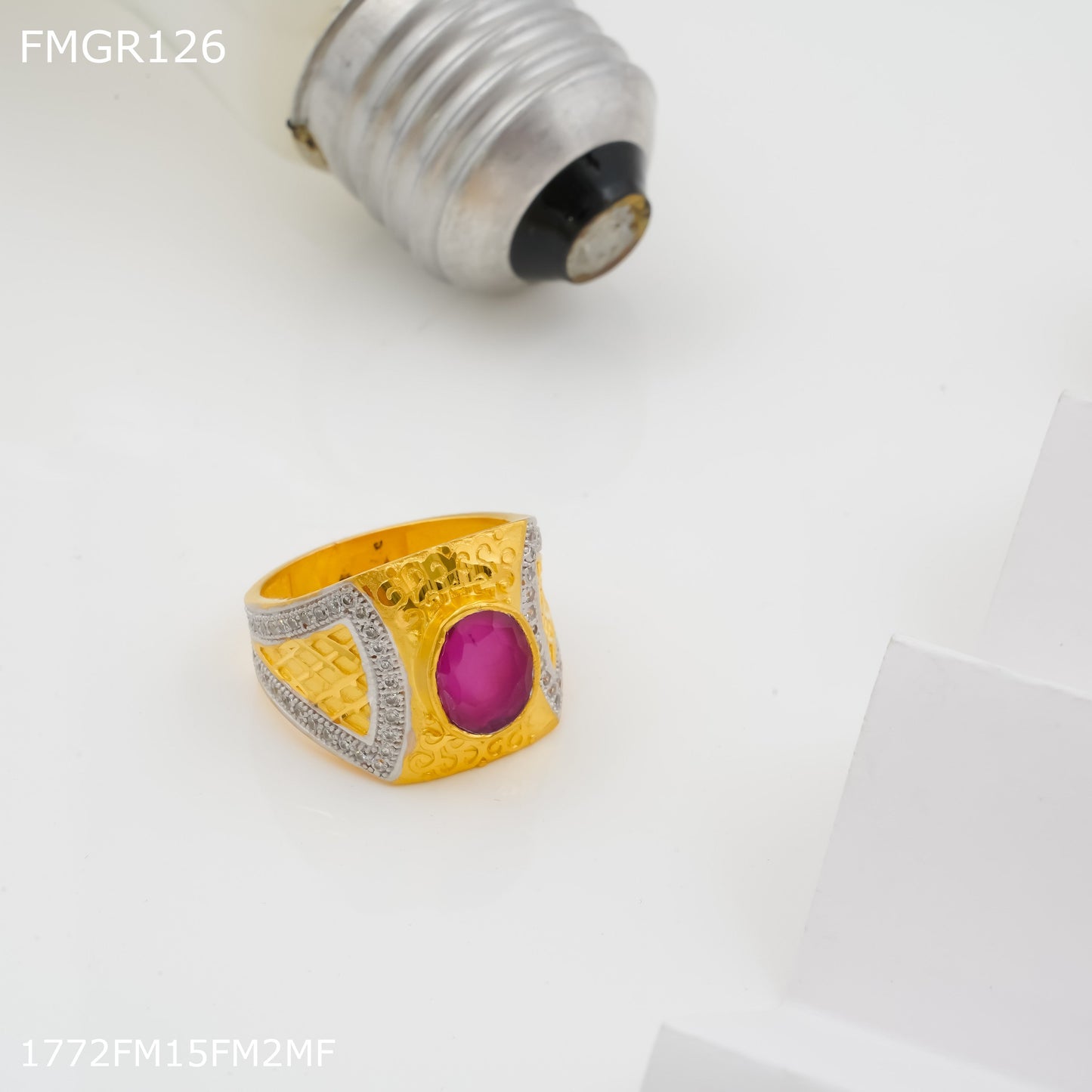 1GM redpink stone ad gold plated ring for men - FMGRI126