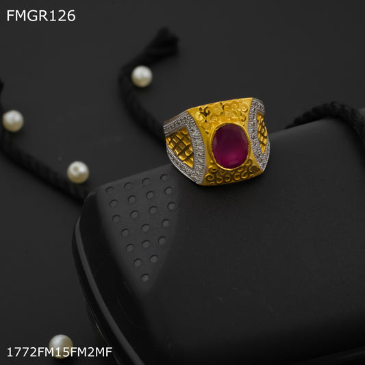 1GM redpink stone ad gold plated ring for men - FMGRI126