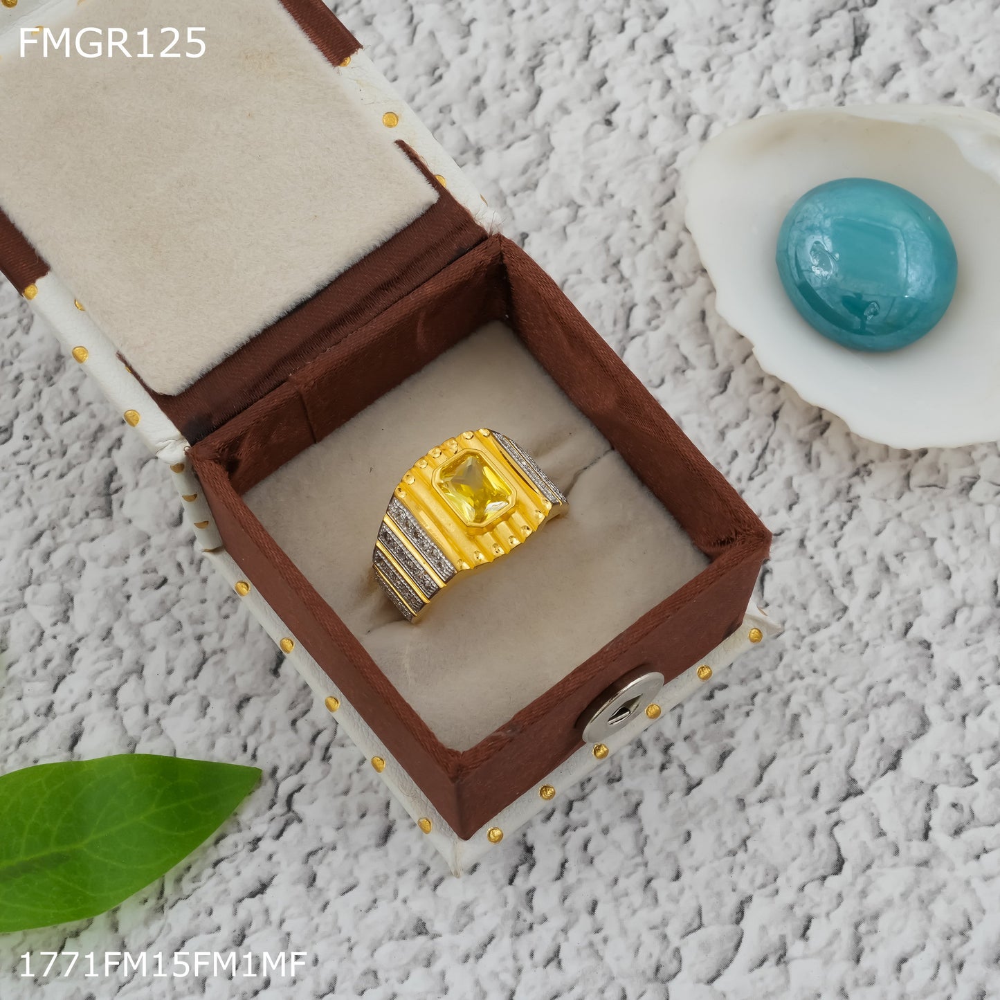 1gm Yellow stone ad gold plated ring for men - FMGRI125