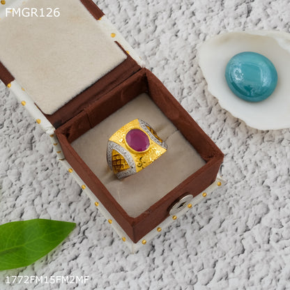 1GM redpink stone ad gold plated ring for men - FMGRI126