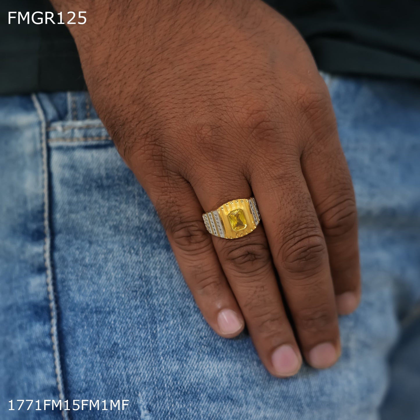1gm Yellow stone ad gold plated ring for men - FMGRI125