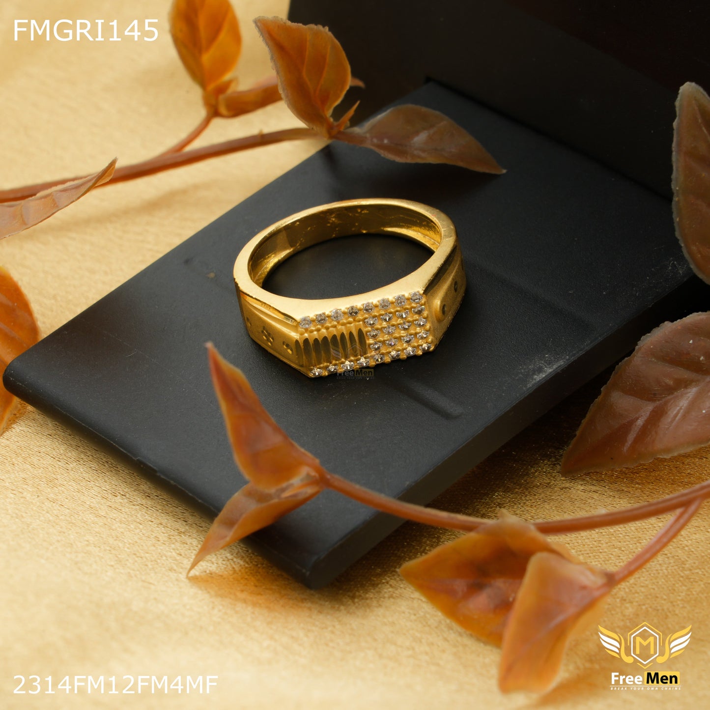 1gm AD Square Box Gold plated ring for men - FMGRI145