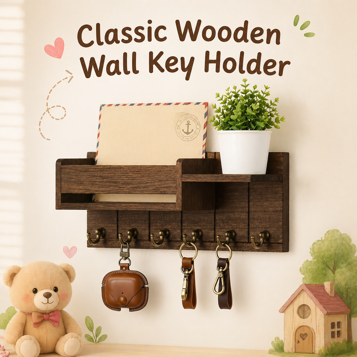 Classic Wooden Wall Key Holder