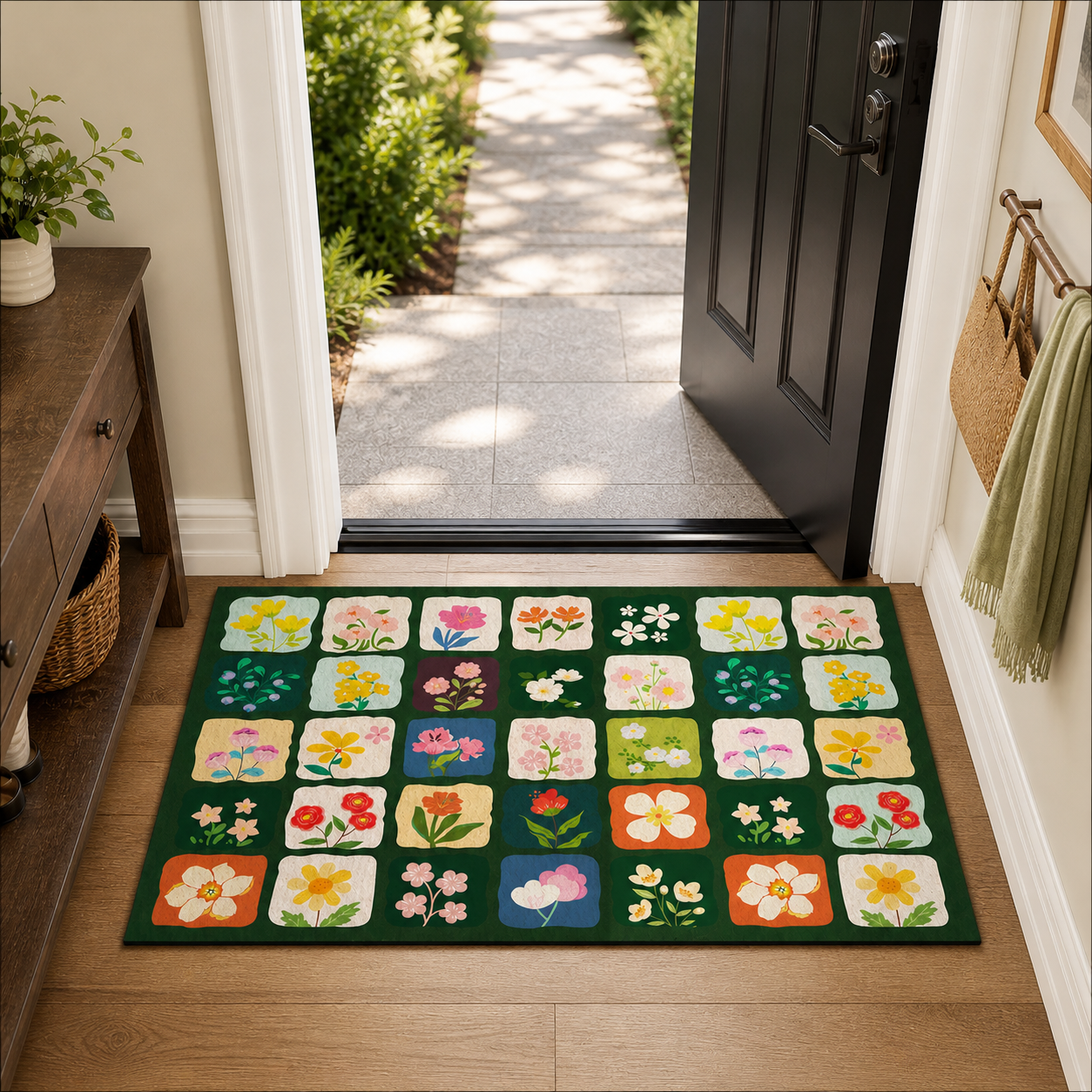 Aesthetic Flower Design Door Mat