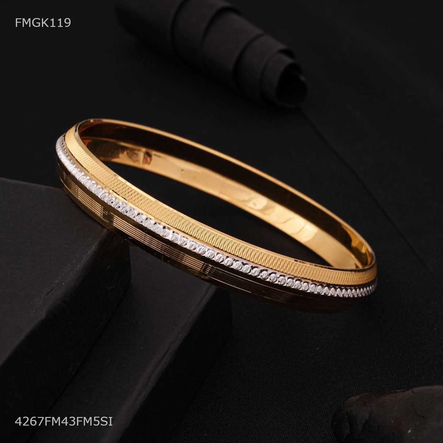 AD with Lining gold plated kada for Men FMGK119