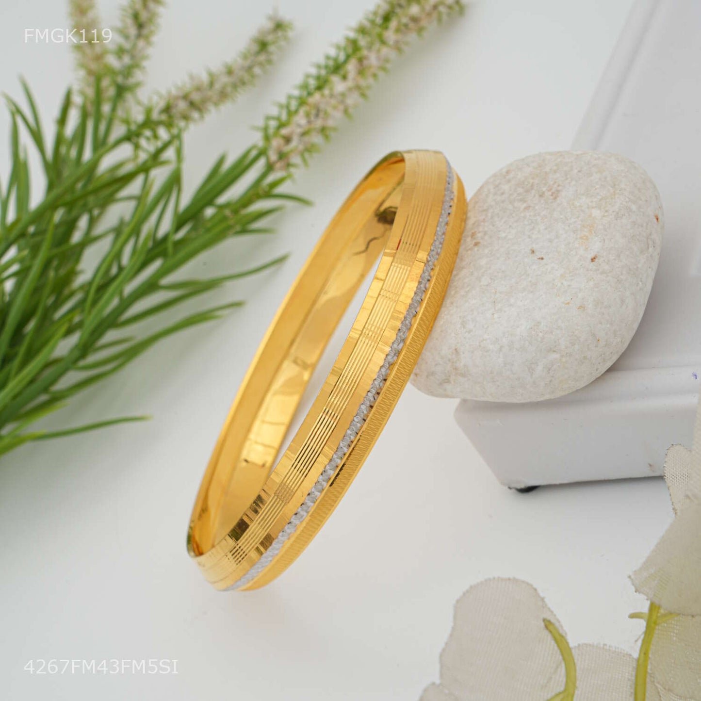 AD with Lining gold plated kada for Men FMGK119