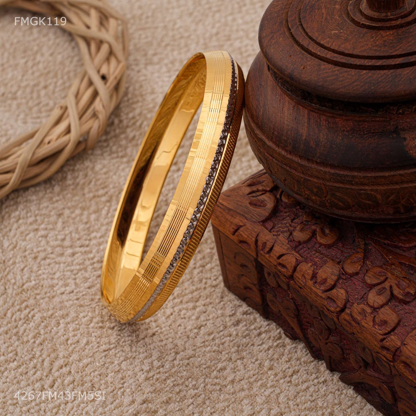 AD with Lining gold plated kada for Men FMGK119