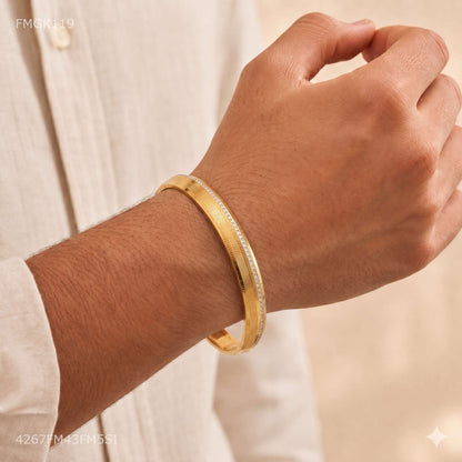 AD with Lining gold plated kada for Men FMGK119
