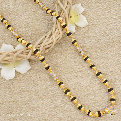 AD with Net Pipe Rudraksha mala gold ball - FMGRU886