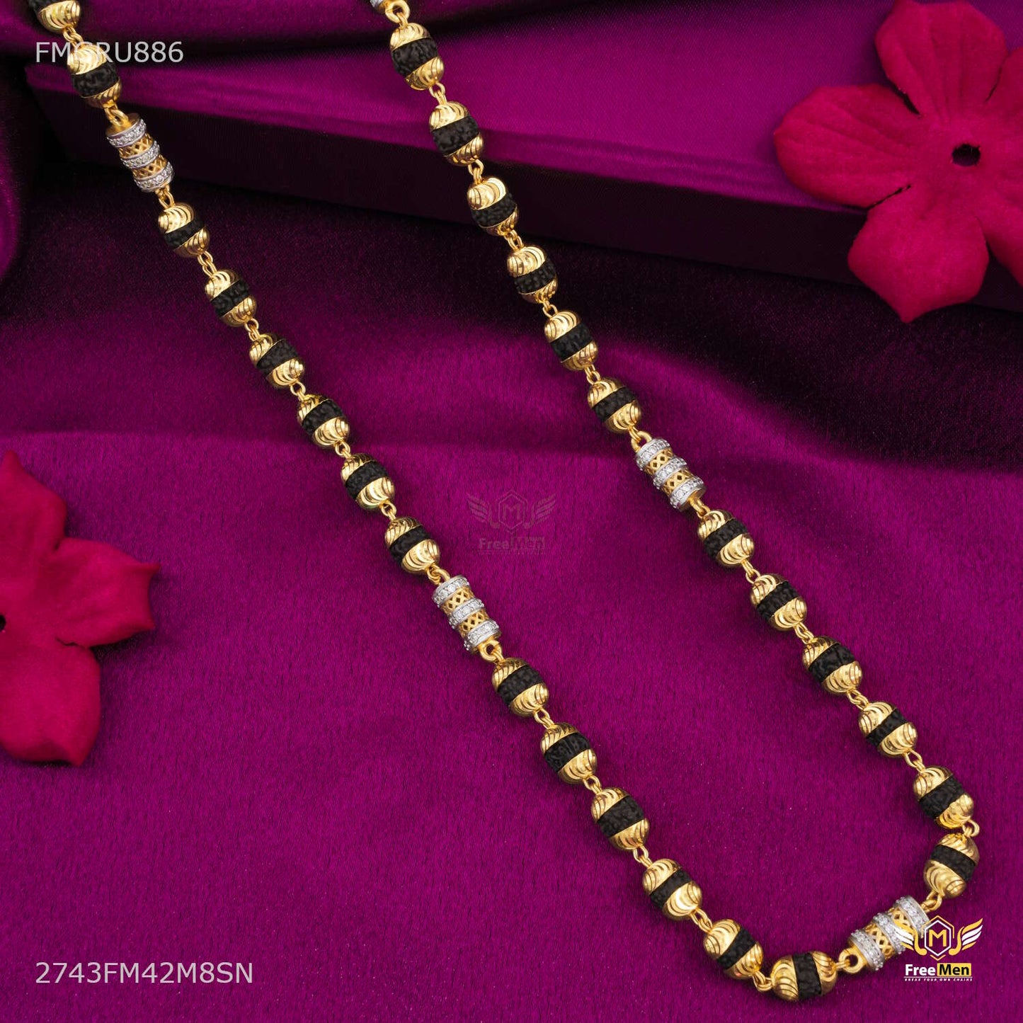 AD with Net Pipe Rudraksha mala gold ball - FMGRU886