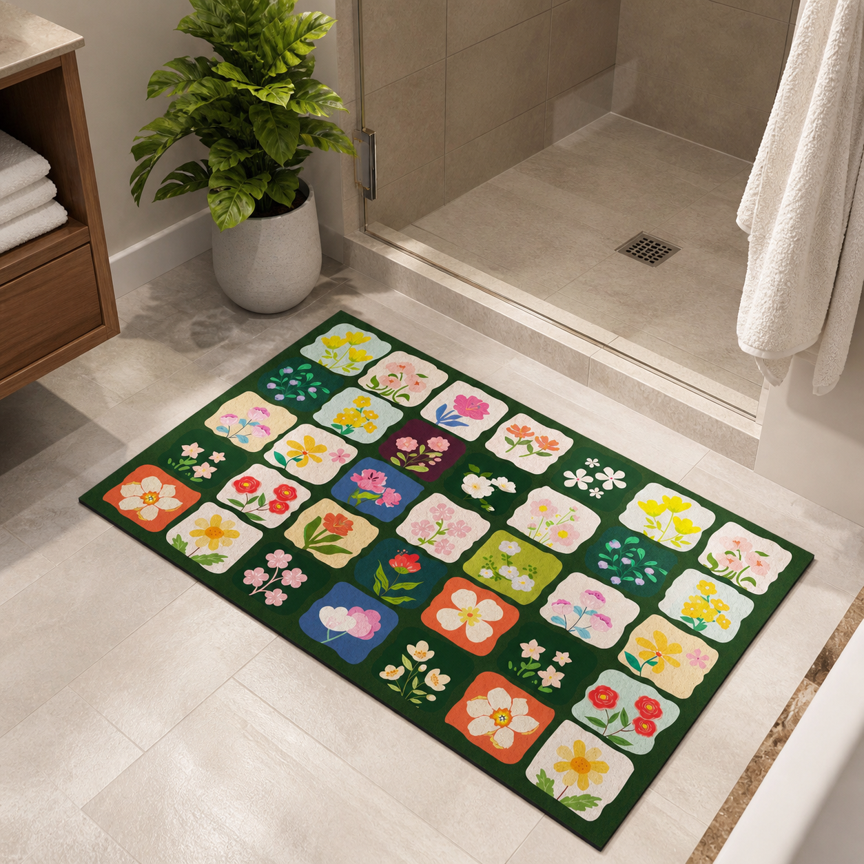 Aesthetic Flower Design Door Mat