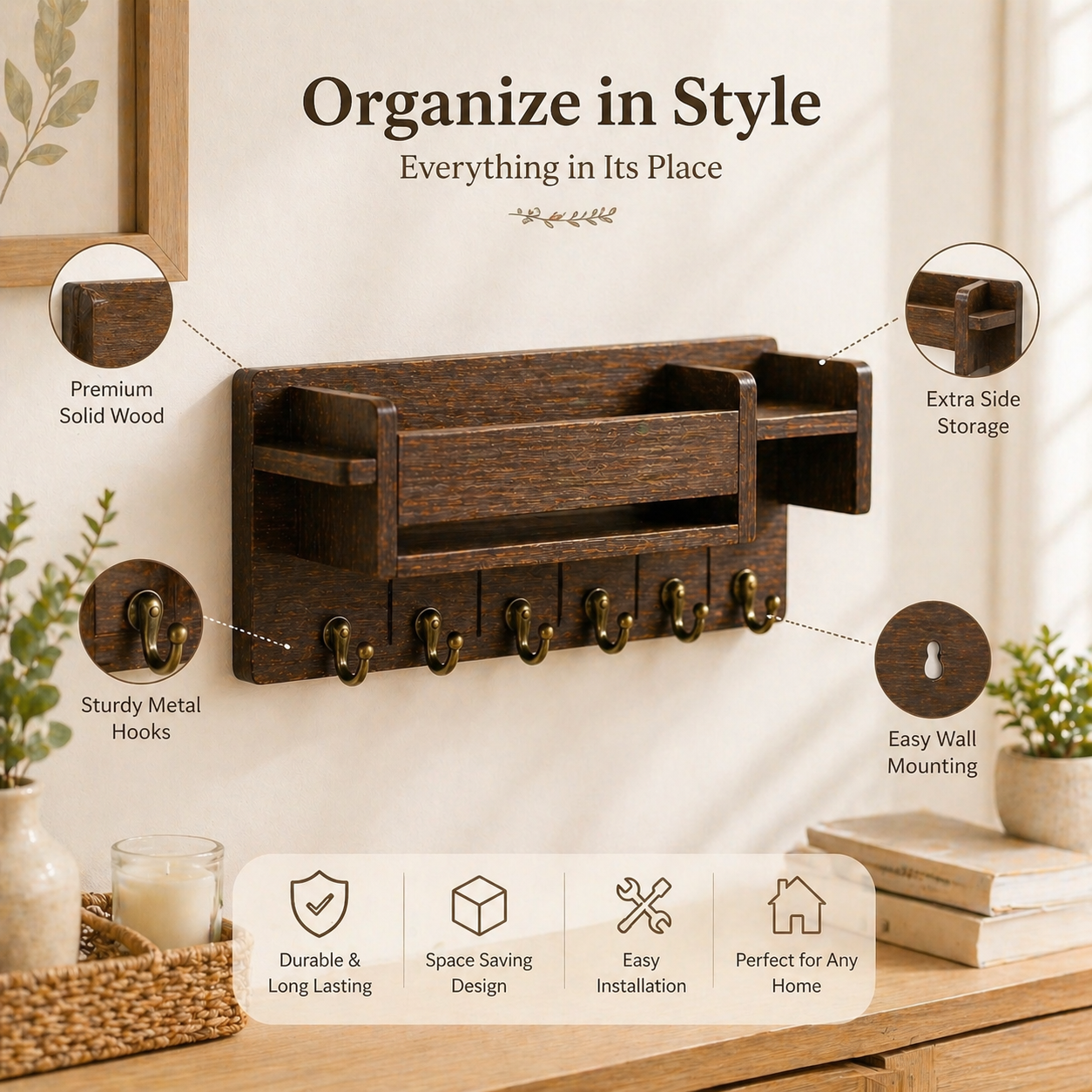 Classic Wooden Wall Key Holder