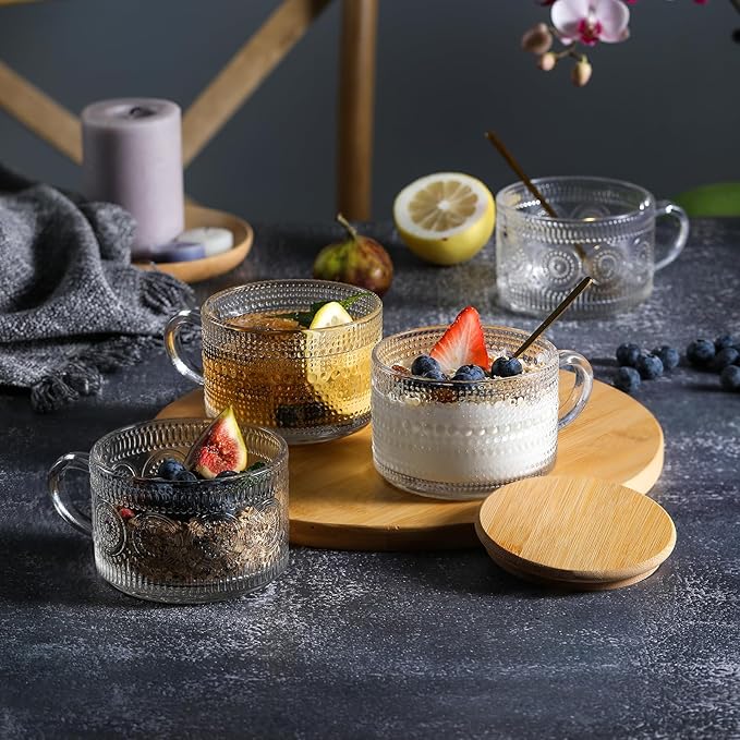 LuxeSip Textured Glass Cup with Wooden Lid