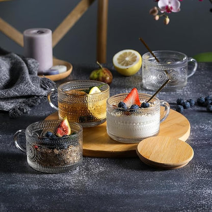LuxeSip Textured Glass Cup with Wooden Lid
