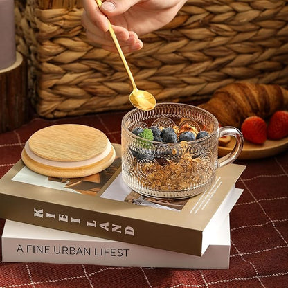 LuxeSip Textured Glass Cup with Wooden Lid