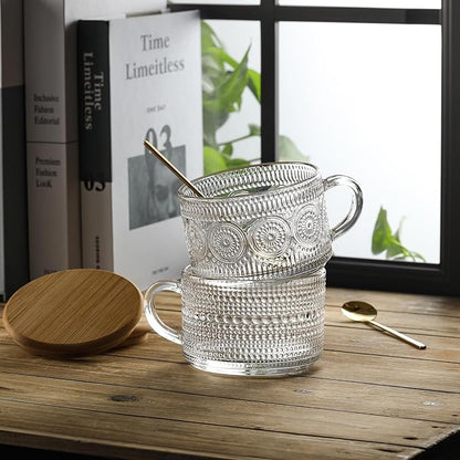 LuxeSip Textured Glass Cup with Wooden Lid