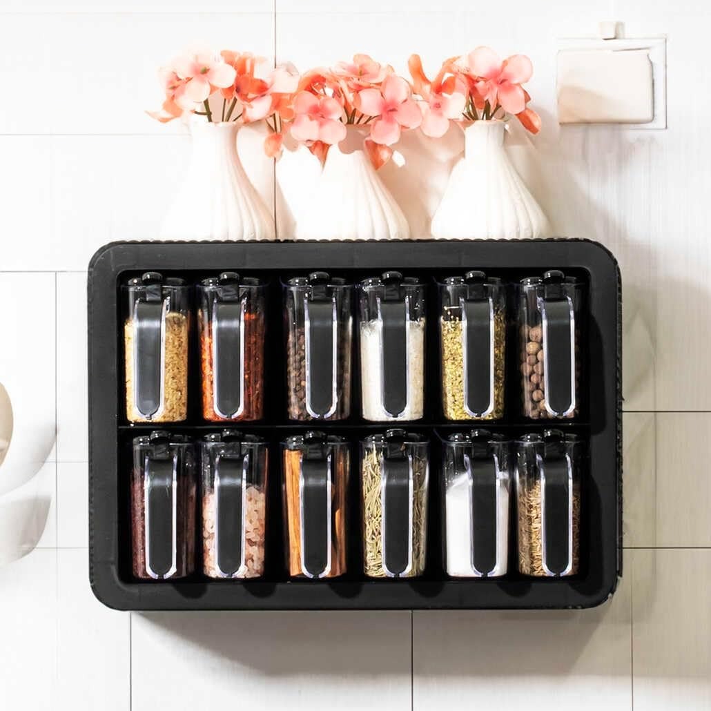 Wall Mounted Spice Rack with Jars