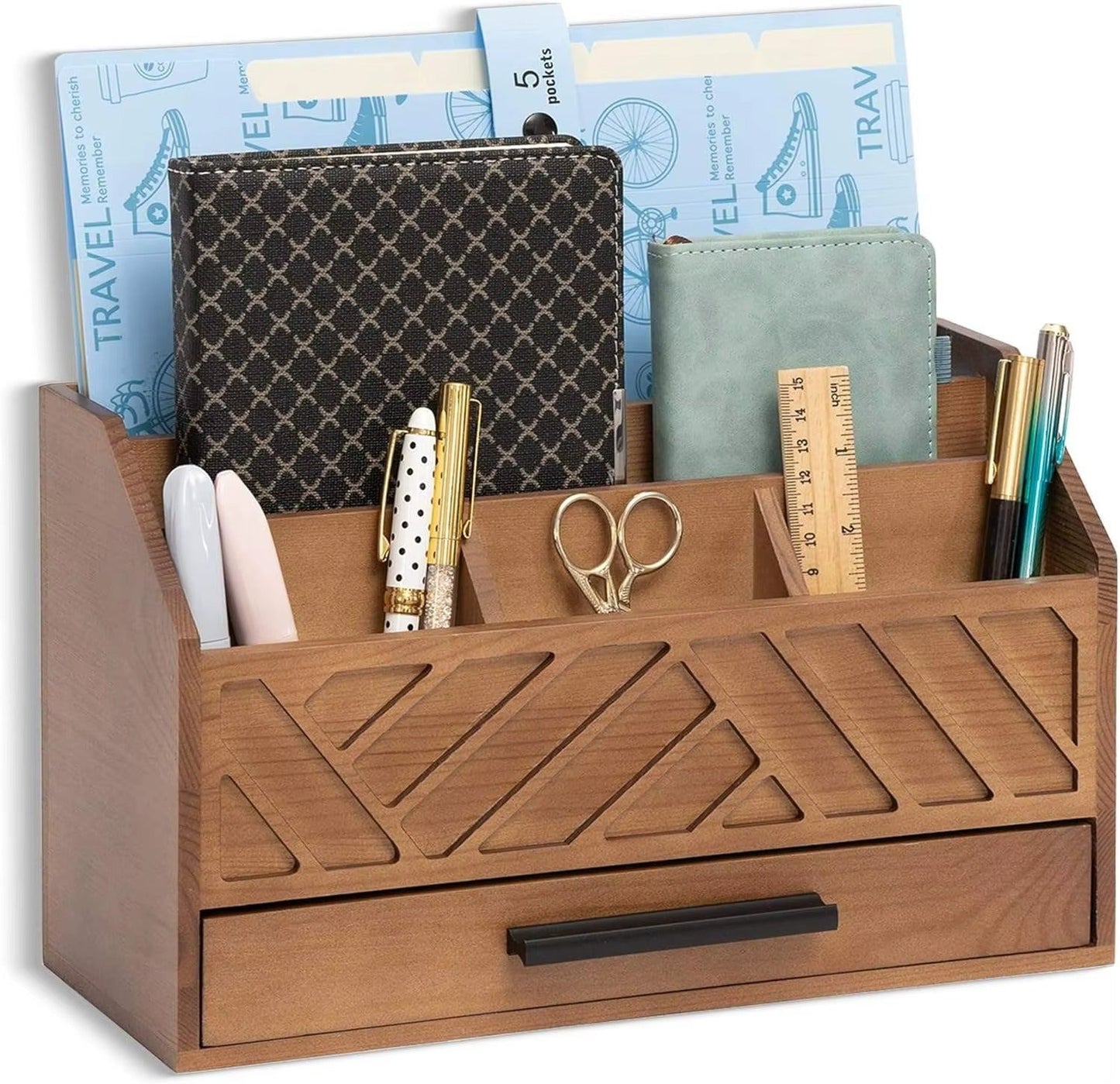 Multi-Compartment Wooden Desk Organizer